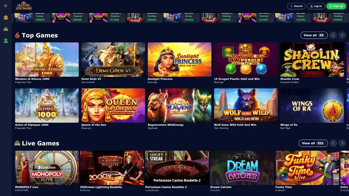 Aztec Paradise review main page